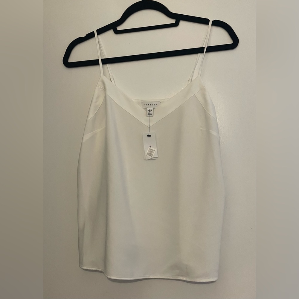 NWT Topshop White V Neck Spaghetti Strap Camisole Top Blouse Sheer Ballet Clean